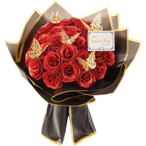 Red Glitter Roses Bouquet, 30 Pcs DIY Fake Flowers Bouquet, Everlasting Shiny Artificial Rose Bouquet for Valentine's Day, Anniversary, Engagement, Wedding