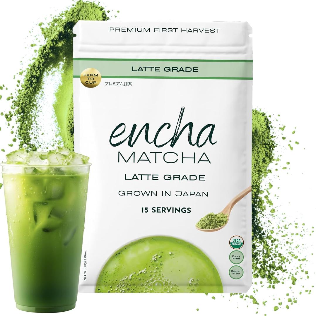 Encha Matcha - Latte Grade Matcha Powder - Unsweetened, First Harvest, Organic Green Tea Powder From Uji, Japan (30G/1.06 Ounce) Premium for Latte, Smoothie - Caffeine, L-Theanine (EXP 08/07/26)