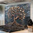 fzxwyishu Tree of Life,Tempered Glass Backsplash For Kitchen Behind Stove,Easy to Clean Kitchen Sink Cover Splash Guard, Home Kitchen Dcor (grey, 30"x20"(76.2x50.8cm))