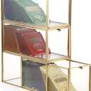 ELLDOO Tea Bag Organizer with 3 Drawers, Gold Glass Tea Bag Storage Holder for Kitchen Pantry, Coffee Pod Snack Storage for Countertop Cabinet, Multi-Functional Home Organizer