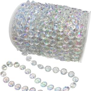 Jishi 99ft Crystal Bead Garland for Christmas Tree Decorations, Iridescent Acrylic Beaded Garland Strand Roll, Hanging Christmas Decorations Indoor Home Decor, String Diamond Beads for Crafts Curtains