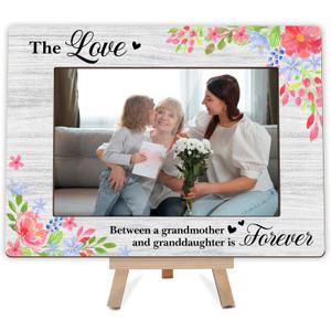 Mom & Daughter Picture Frame, Rustic Photo Frame Gift for Grandmother, Grandmom & Me Love Forever Gifts, 4x6 Inch Wooden Frame with Easel-E06
