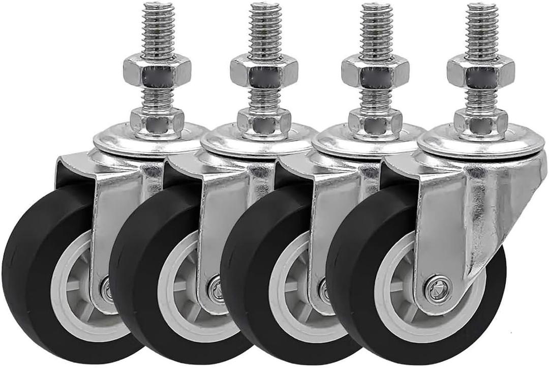 FactorDuty 2 Inch Black Caster Wheel 3/8"-1.2" Threaded Stem Mount Caster Wheel Polyurethane Wheels Premium Non Marking No Noise 65LB Per Wheel (Pack of 4) (2" Stem No Brake)