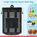 BROTOU Beach Mesh Backpack with Double Shoulder Strap, Large Mesh Beach Toy Bag, Drawstring Sand Toys Bag with Top Handle, Pool Bag for Beach Trips, Balls Storage Bags