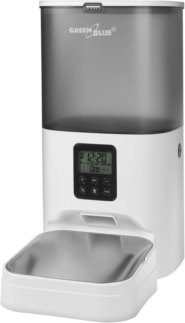 Automatic Pet Food Dispenser, 6 Litre Capacity, Programmable Up to 8 Meals a Day for Dogs and Cats, LCD Display, Battery or USB Operated