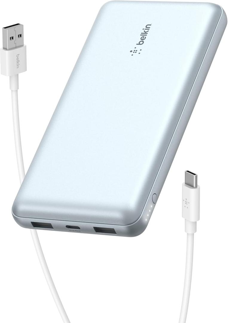 Belkin Portable Charger, USB-C Power Bank 20000 mAh w/ 2 USB-A Ports, 15W w/Type-A to Type-C Cable for iPhone 17, Air, Samsung Galaxy S25, iPad, Nintendo Switch 2, Google Pixel 10, etc. - Pearl Blue