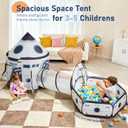 3PC Kids Play Tent with Tunnel and Ball Pit, Pop up Play Tents for Toddlers, Rocket Ship Playhouse for Indoor & Outdoor Use, Boys Spaceship Tent Set with Carry Bag, Ideal Gifts for Kids