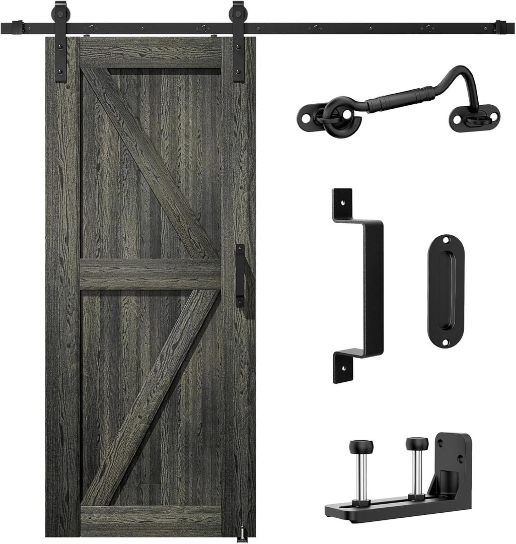 SKYSEN 6FT Sliding barn Door Hardware kit, Barn Door Track, 1/4 Thick Material - Smooth and Quiet- Easy to Install- Black (J Shape-5-s)