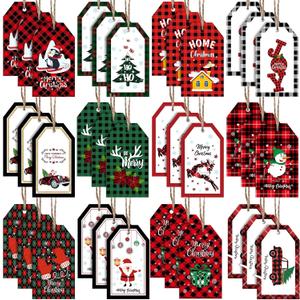 36 Pcs Christmas Plaid Wooden Tag Mini Labels 3 Inch Christmas Tree Hanging Checkered Ornaments Farmhouse Vintage Hanging Wood Slices Holiday Ornaments Santa Claus Snowman for Party Decor