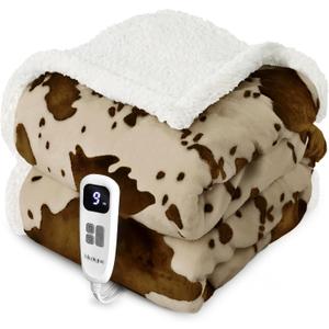 Heated Blanket Throw Blanket - Fast Heating Electric Blanket, Soft Flannel Heated Throw with 4 Time Settings,10 Heating Settings, Warm Gifts for Women & Mom&Grandma(50"x60"Cow Print Apricot) (05 - Apricot Ombre-khaki)