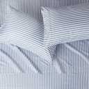 Amazon Basics Lightweight Breathable Super Soft Microfiber 4 Piece Bed Sheet Set, Wrinkle Resistant With 14-inch Deep Pockets - Queen, Dusty Blue Pinstripe, Printed