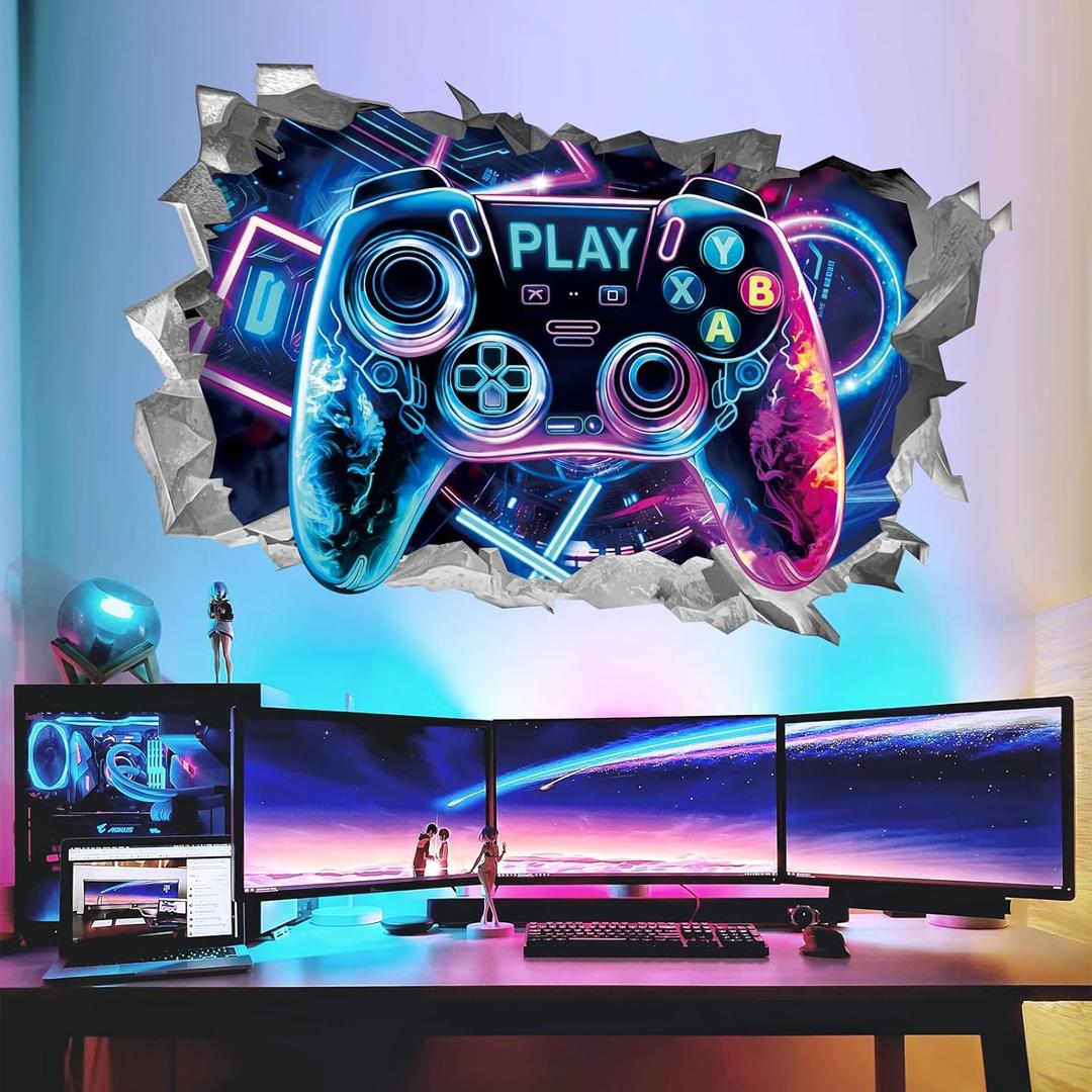 Wondever 3D Game Wall Stickers Gamer Controller Gaming Peel and Stick Wall Art Decals for Teenagers Boy Bedroom Playroom