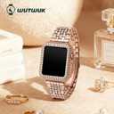 wutwuk Diamond Band with Bling Case Compatible with Apple Watch Bands for Women 42mm, Sparkly Metal Strap with Crystal Protective Bumper for iWatch Series 11 10, 42mm Rose Gold