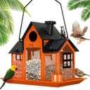 Solar Bird Feeders House for Outside Hanging, Metal Wild Bird Feeder for Outdoors Large Capacity Cardinal Birdfeeder Birdhouses Metal Bird Feeding Station Orange