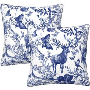 Chinoiserie Deer Throw Pillow Covers Set of 2 Couch Pillow Case Decoration Cushion Covers for Sofa Home Living Room Bedroom Outdoor 18X18 Inch