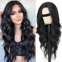BEAUTIFA Black Wig for Women, Long Black Wavy Wig Middle Part 26 Inch Black Wigs Natural Looking Heat Resistant Synthetic Wig for Daily Party Use