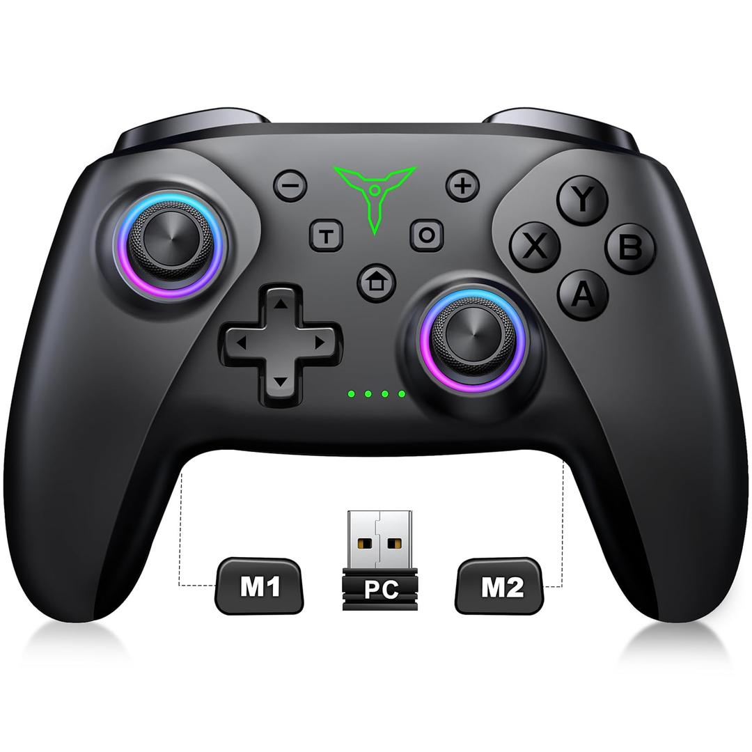 PC Controller, Wireless Bluetooth Controller, 1000mAh Battery, with Hall Effect Joysticks & Triggers, No Dead Zone, No Stick Drift, Controller for PC, Switch, iOS and Android, Cool Dynamic Light (Black)