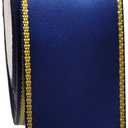 1-1/2 inch Navy Blue Satin Ribbon Roll with Golden Edge-25 Yards Glitter Wide Continuous Double Faced Boutique Ribbon for Gift Wrapping-DIY Crafts-Sparkly Party-Wedding-Baby Shower Decoration