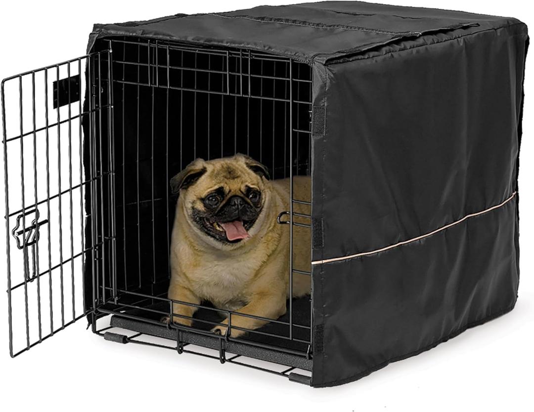 MidWest Homes for Pets Small Dog Crate Cover, Black Polyester Privacy Kennel Cover Fits Most 24-inch Crates, Machine Washable, Reduces Barking & Chewing