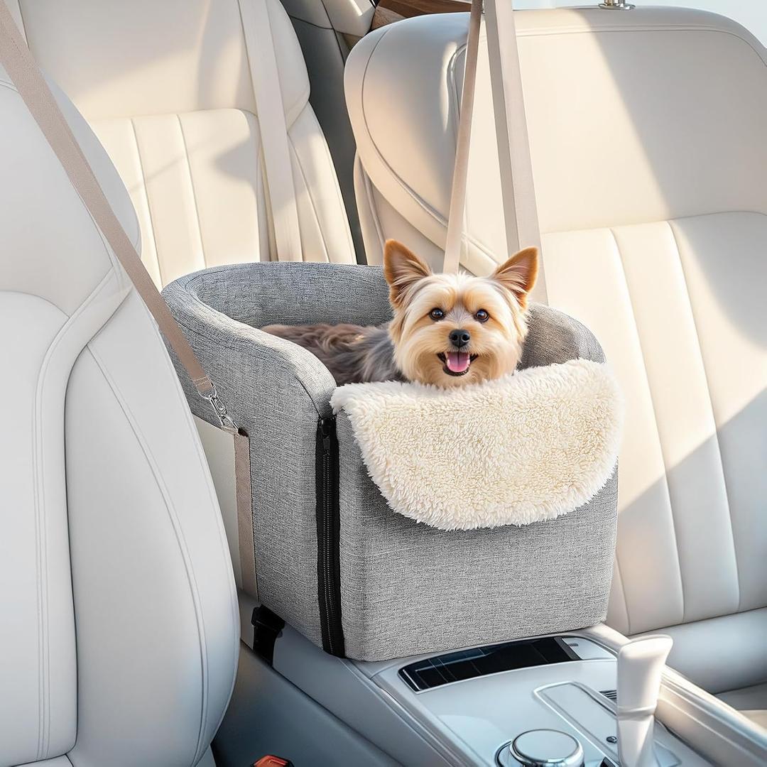 VavoPaw Dog Car Seat for Big Console, Non-Slip Center Console Dog Car Seat for Pickup and Trucks, Large Space Pet Bed for Puppies, Small Dogs, Cats Under 15 LBS, Grey