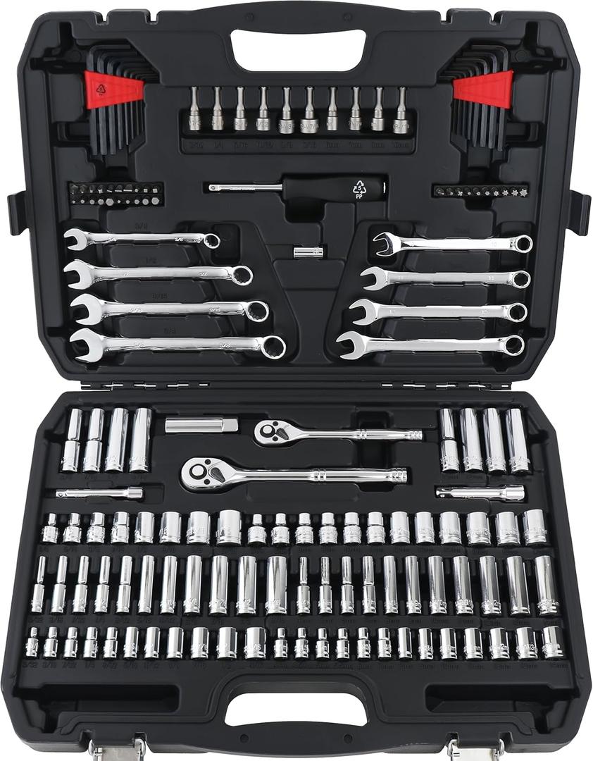 Amazon Basics Mechanic's Socket Tool Set With Case, Metric Sizes, 145-Piece