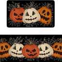 Faptoena Halloween Kitchen Rugs Set of 2,Black Pumpkin Spider Web Kitchen Mats for Floor, Halloween Non-Slip Washable Sink Mats Home Decor Doormat+Runner Rug