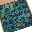 D-Seven Artificial Flowers 2.5" Teal Petite Avalanche Rose 25pcs Fake Roses w/Stem for DIY Wedding Bouquets Floral Arrangements Bridal Shower Baby Shower Party Home Decor