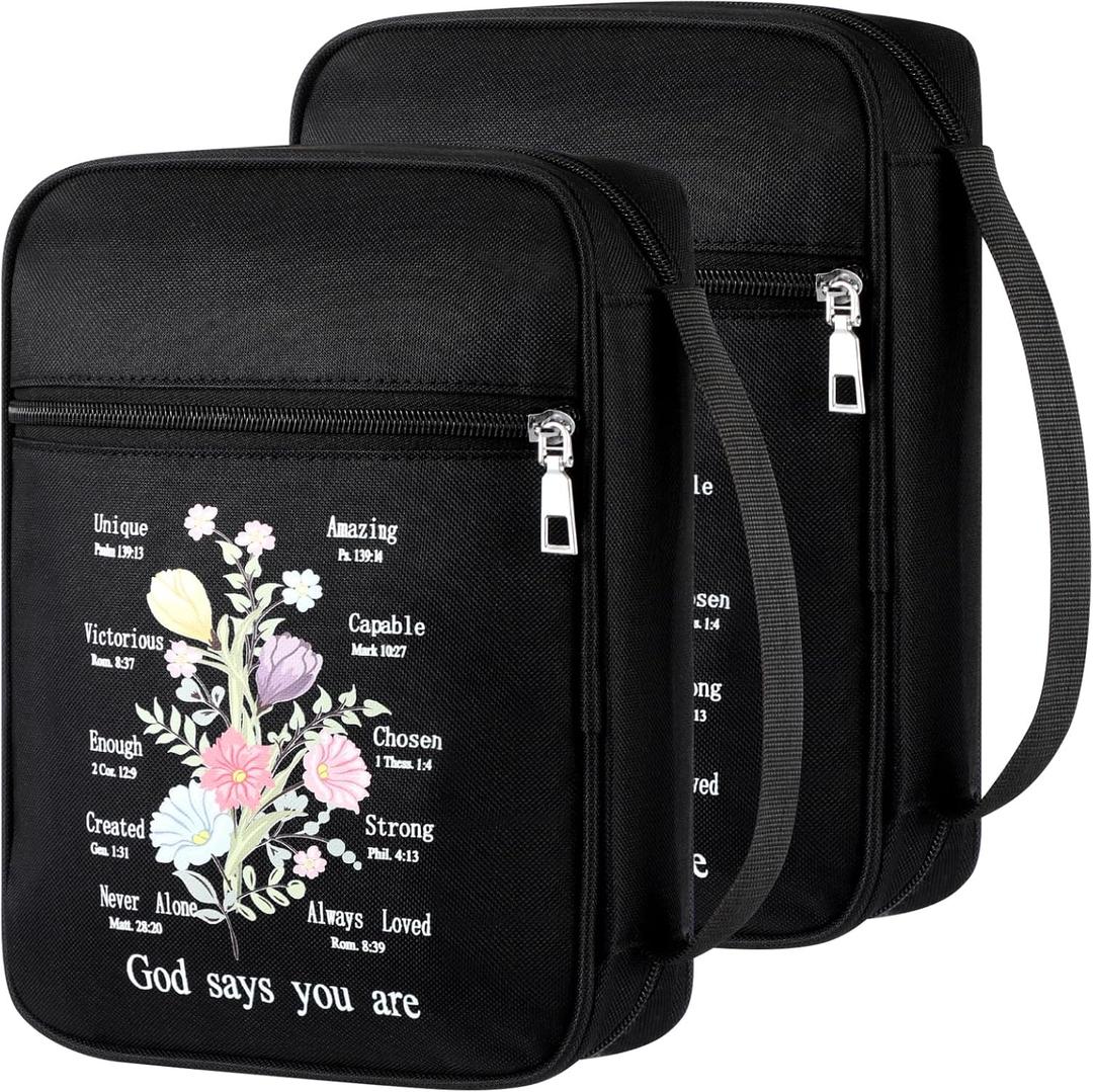 Aliceset 2 Pcs Bible Cover Case for Women Floral Carrying Book Case Church Bag Portable Protective with Handle and Zippered Pocket Bible Study Accessories Supplies for Women Men Christian Gifts