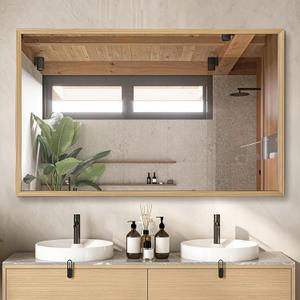 48"x30" Natural Wood Bathroom Mirror for Over Sink, Rectangle | Wall Mounted Vanity Mirror for Home Decor, Living Room, Bedroom, Anti-Rust, Explosion-Proof, HD, Horizontally or Vertically