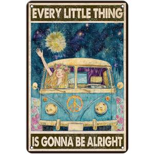Hippie Metal Sign Every Little Thing is Gonna Be Alright Vintage Tin Signs Hippie Boho Wall Art Encouragement for Women Home Kitchen Office Bedroom Living Room Cafes Wall Decor 12 * 8in
