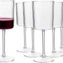 YOUBET 24 Pack Plastic Ribbed Wine Glasses - 10 OZ Clear Square Wine Glasses with Stem - Heavy Duty Vintage Disposable Champagne Cups for Wedding Parties