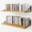 Deep Wall Shelves 30"W x 12"D Engineered Wood Floating Shelves for Wall, Sturdy Metal Bracket Bookshelves Home Decor Storage for Living Room Bedroom Bathroom Kitchen, Set of 2, Oak Finish