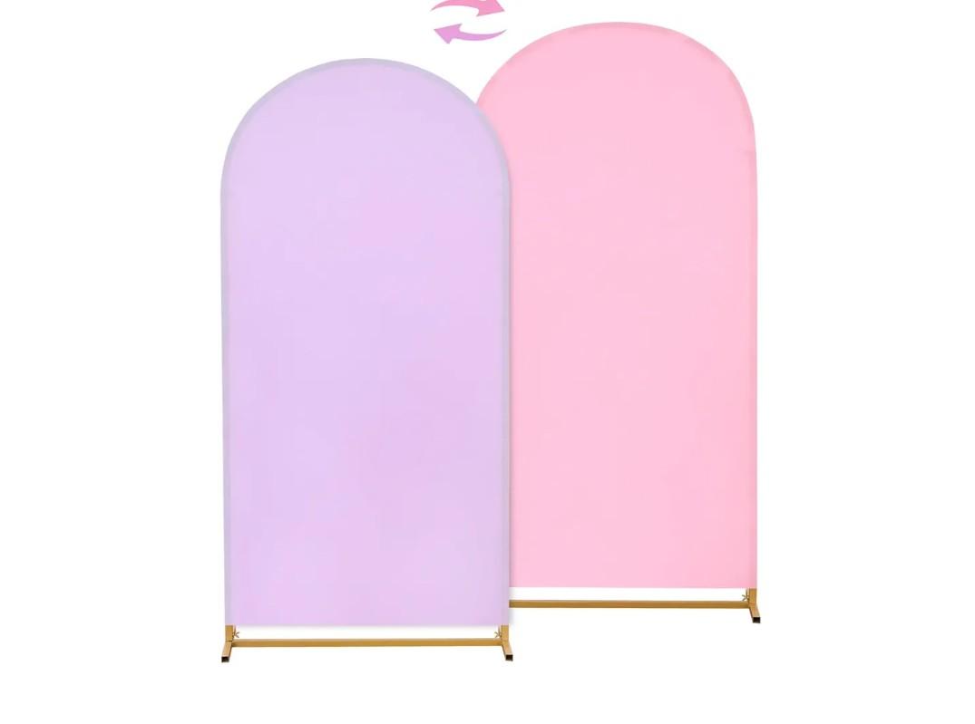 Arch Cover 6ft Double-Sided Arch Backdrop Cover Spandex Wedding Arch Stand Cover for Party Birthday Baby Shower Bridal Gender Reveal Boy or Girl Decoration(Double Color,Pink&Purple)