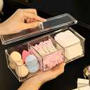Sooyee Qtip Holder Rectangle Cotton Ball and Swab Holder Organizer with Lid, Dustproof,Waterproof,Clear Acrylic 3 Compartment Cotton Pad Container for Cotton Swabs, Make Up Pads, Cosmetics