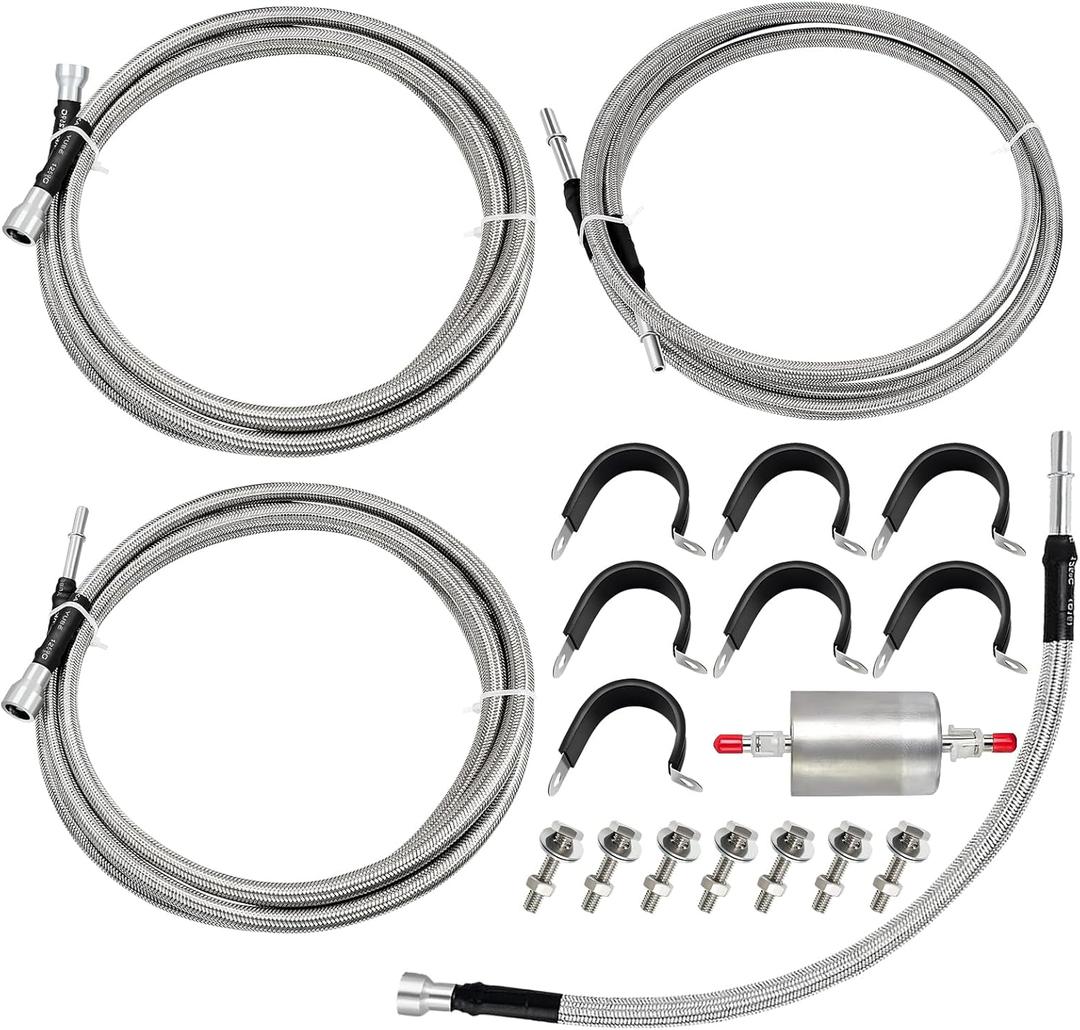 Fuel Line 819-840 Compatible with 1999-2003 Chevy Silverado 1500 2500 HD 3500 GMC Sierra 1500 2500 HD 3500,819840 Flexible Stainless Steel Braided Fuel Hose Set OE#819-840 15043857 15765803