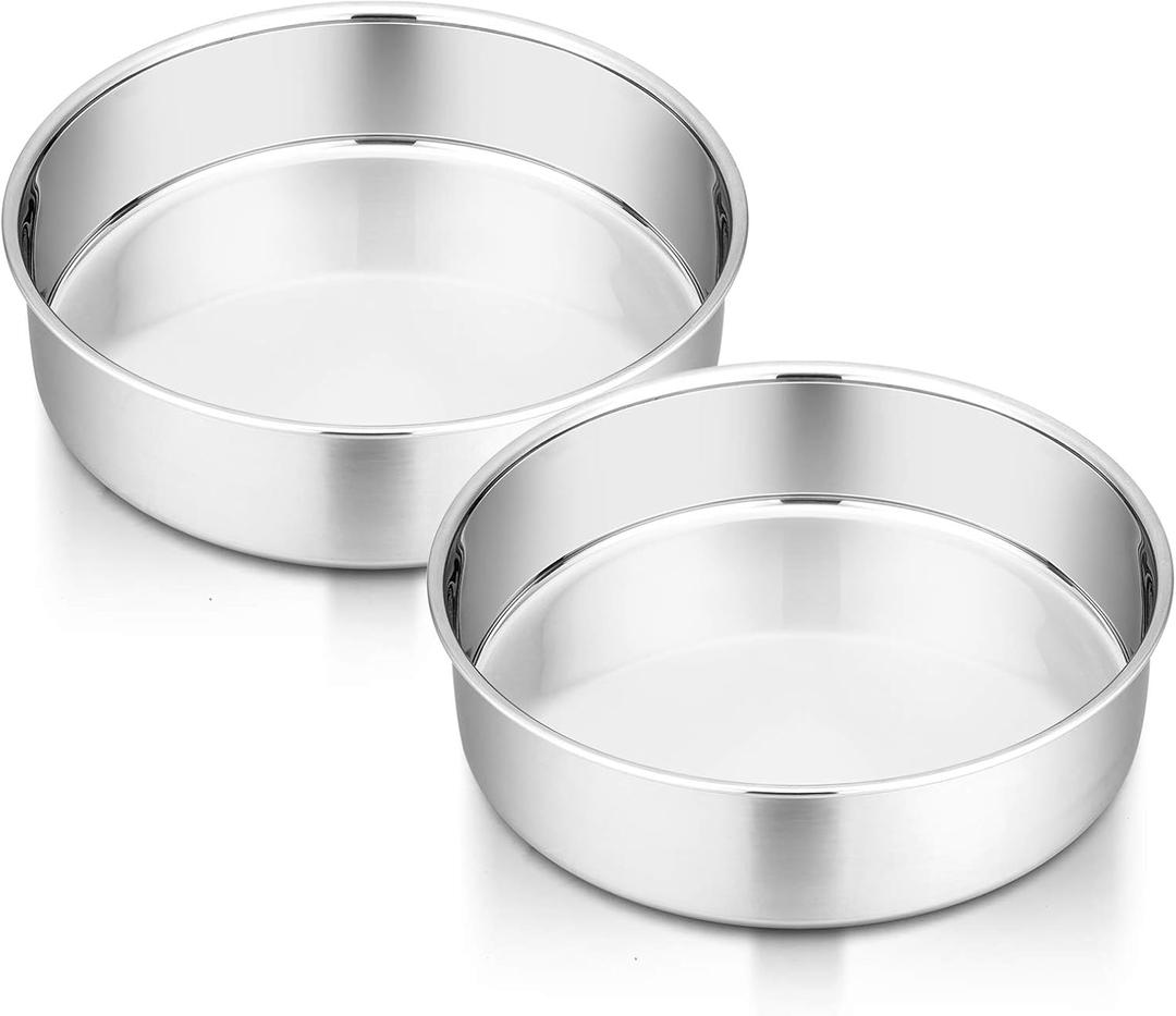 P&P CHEF Cake Pan Set of 2, Stainless Steel Round Baking Layer Cake Pans, Non Toxic & Healthy, Leak-proof & Easy Clean, Mirror Finish & Easy Releasing, Oven & Dishwasher Safe, 6 Inch