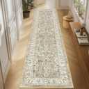 LOKHOM Washable Runner Rug, 2x8 Non-Slip Vintage Hallway Runner Rug with Rubber Backing, Boho Floral Soft Faux Wool Kitchen Rug Carpet Runner for Laundry Entryway Bedroom (Beige Brown)