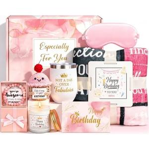 Oralaqua Birthday Gifts for Women, Happy Birthday Gifts Basket for Woman | Unique Not A Day Over Fabulous Gifts Tumbler Set Ideas for Her Wife Daughter Mom Friend Coworkers - Happy Bday Blanket 50"x60