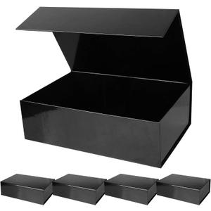 Aimyoo 5 Pack Black Magnetic Gift Boxes with Lids 13.8x9x4.3 in, Large Bridesmaid Groomsman Proposal Box, Rectangle Collapsible Box for Present Graduation Birthday Wedding Storage
