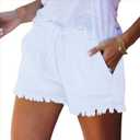 Women's Summer Mid Waist Elastic Denim Shorts Stretchy Short Casual Hot Pants with Pockets White, Large