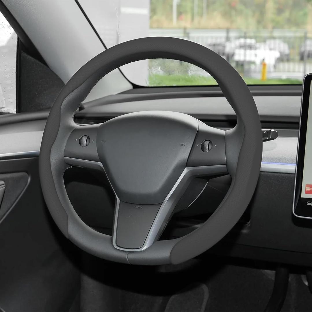 Frani Nappa Leather Steering Wheel Cover,Universal Fit 15 Inch-Premium Non-Slip Breathable Comfort Grip for Cars Trucks SUVs,Anti-Slip Durable Interior Upgrade Gray