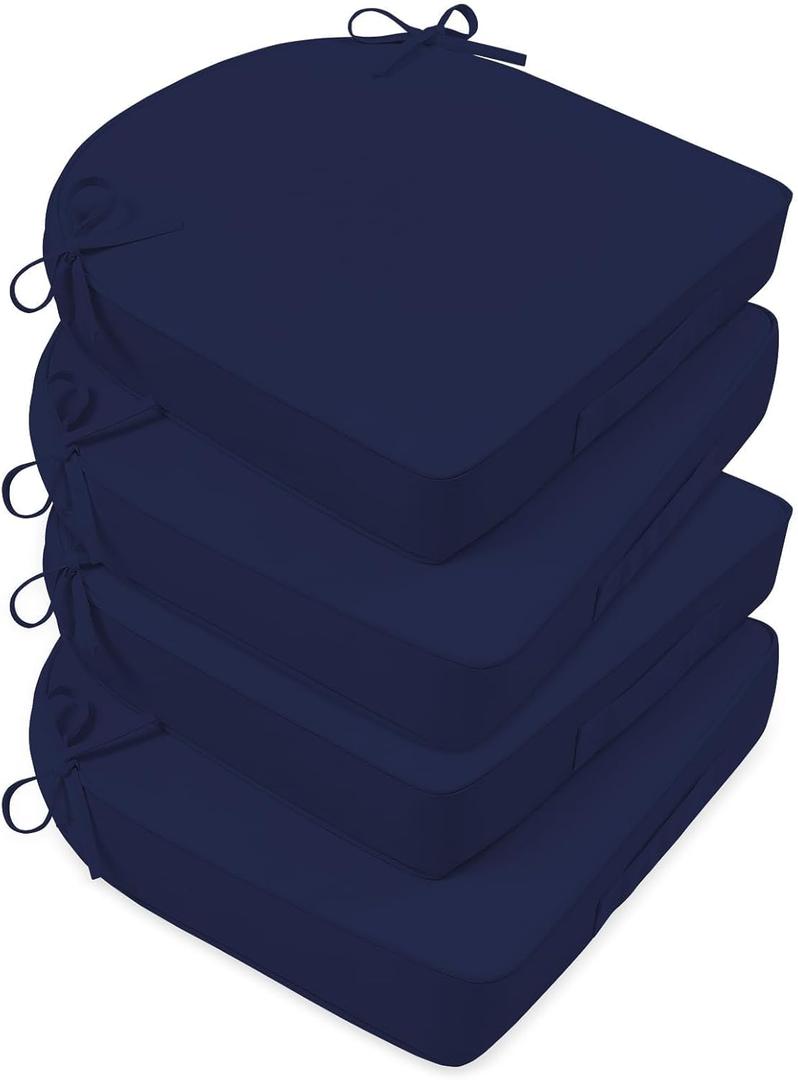 Basic Beyond Outdoor Cushions for Patio Furniture: Waterproof & UV Resistant Outdoor Chair Cushions Set of 4-19 x 19 x 3 Inch Thick Patio Chair Cushions with Adjustable Ties & Handle, Navy Blue