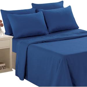 Luxury Home Super-Soft 1600 Series Double-Brushed 6 Pcs Bed Sheets Set (Queen, Navy)