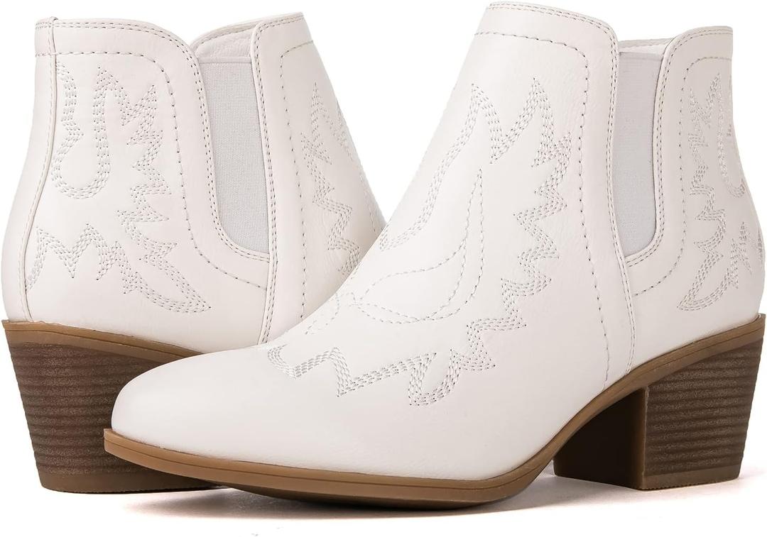 GLOBALWIN Women's Pull On Ankle Boots The Western Cowboy Cowgirl Boots (9, 21yy01 White)