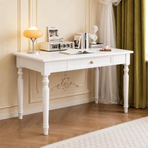 Vintage Solid Wood Writing Desk with Drawers,White Vintage Vanity Desk, 31.5IN