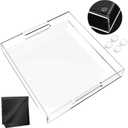 Acrylic Tray 15x15 with Cut Handles - Spill Proof Decorative Tray is an Ideal Countertop Organizer for Living Rooms, Ottoman Coffee Tables, Offices, Kitchens & Serving Guests