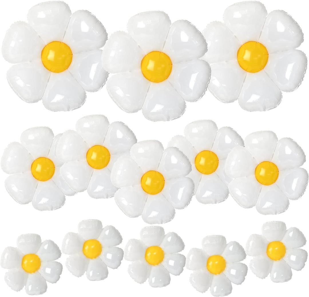 NOVWANG Daisy Balloons, 18pcs White Daisy Flower Balloons Party Decorations for Birthday Wedding Baby Shower Party Decorations SuppliesHuge Balloon X 3, Medium X 5, Small X 10