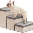 Love's Cabin Dog Stairs for High Bed 18" H, Foldable Pet Stairs for Dogs, Puppy with Storage for Bed or Couch, Cat Dog Steps Ramp with Zip up to 200 lbs, Light Grey, 3 Steps (29.5"Dx17"Wx17.7"H)