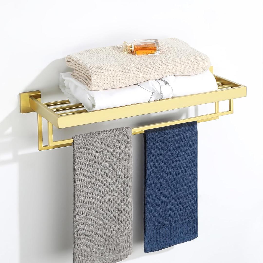 Alise 24 Inch Towel Racks for Bathroom, Towel Rack Wall Mounted with Double Towel Bars, SUS 304 Stainless Steel Towel Shelf, Heavy Duty Hand Towel Holder(Gold Finish)