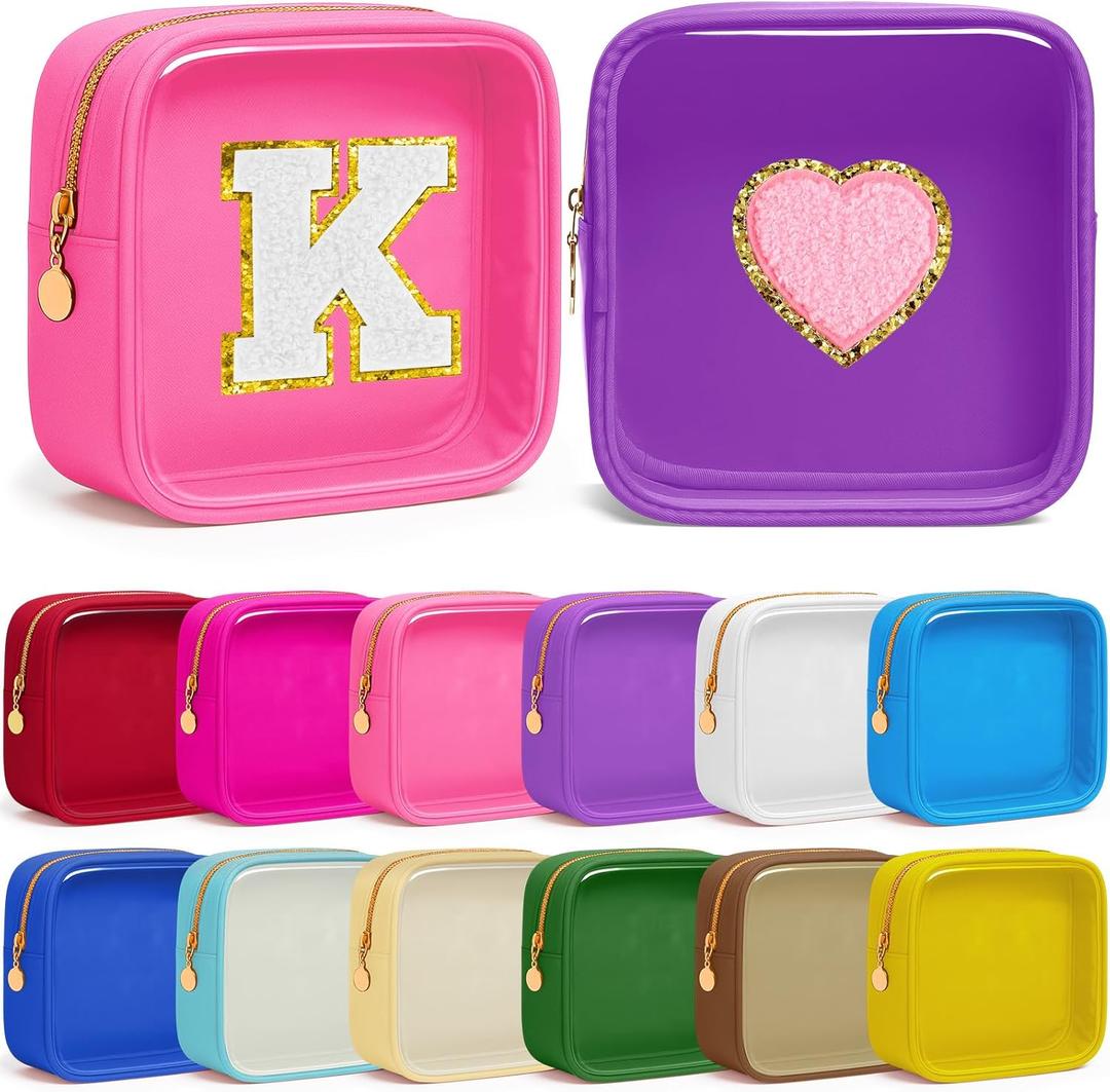 Kacctyen 12 Pcs Mini Makeup Bag Nylon Small Pouch for Purse Mini Square Nylon Pouch with Zipper Small Cosmetic Travel Makeup Bag Purse Organizer for Women (Bright Color,Translucent)